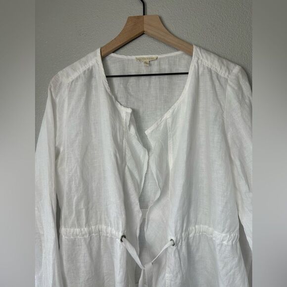 Eileen Fisher White Irish Linen Tie Front Jacket Blazer Top Size S - Picture 2 of 12